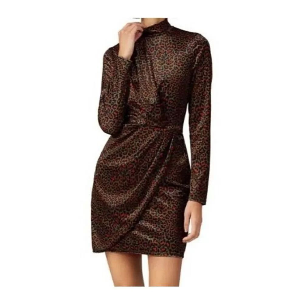 Black Halo Printed Briar Mini Dress in olive feline sz 10